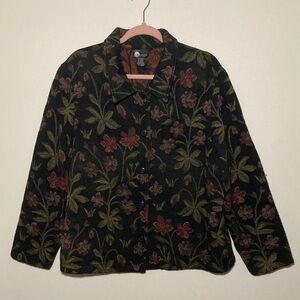 First Option Vintage Tapestry Black Floral Cotton Jacket Size Extra Large